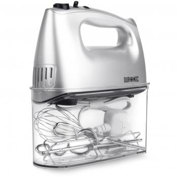 Duronic HM4 SR Batidora Amasadora de Repostería 400W con 5 Velocidades y Función Turbo - Incluye Varillas Batidoras, Garfios Amasadores y Varilla de Globo - Color Plata