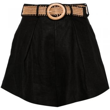 Zimmermann Women's Belted Linen Shorts in Black