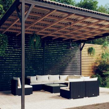 10-Piece Black Poly Rattan Garden Lounge Set with Cushions