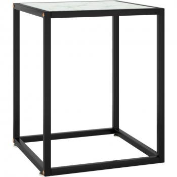 Mesita de salón negra con vaso blanco, 40x40x50 cm, mesa de café negro con vidrio mármol