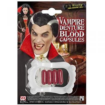 Dentadura Vampiro Blanca con Cápsulas de Sangre
