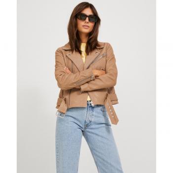 Jack & Jones Women's Leather Biker Jacket - Incense Color