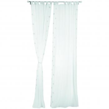 Juego de cortinas Estrellitas 2 piezas 250x140 cm poliéster blanco y gris, semi-translúcidas con lazo para habitación infantil