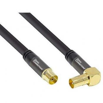 Cable de Antena SmartFLEX 5m con Conector IEC en Ángulo, Cuádruple Apantallado (120 dB), Conexiones Baquelita Dorada