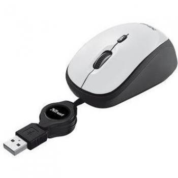 Trust Yvi - Ratón óptico con cable retráctil, blanco