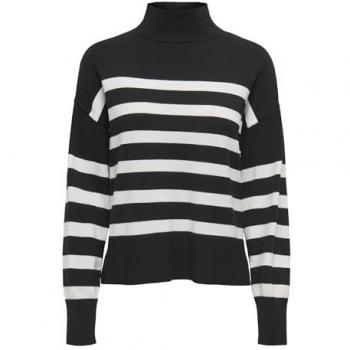 Jersey de mujer de cuello vuelto de rayas ONLY Onlbari L/S Cuello Alto Knt Suéter pulóver, Negro/Rayas: Cloud Dancer, L Mujeres