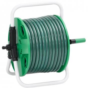 Carrete de manguera autoportante verde con 30 m de tubo PVC