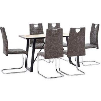 vidaXL Juego de Comedor 7 Piezas Cuero Sintético Mobiliario Decoración Interior Casa Hogar Robusto Duradero Resistente Funcional Práctico Útil Marrón