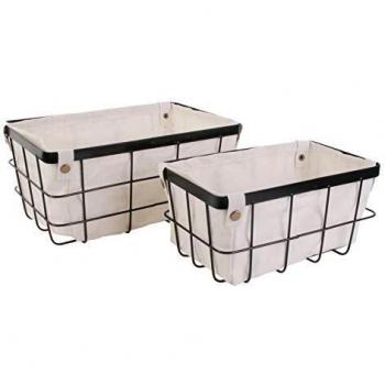 Juego de 2 Cestas de Metal con Forro de Tela - Beige - 30x20 cm y 25x15 cm