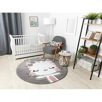 Alfombra Infantil Petit Kitty Gato Círculo Gris 140 cm