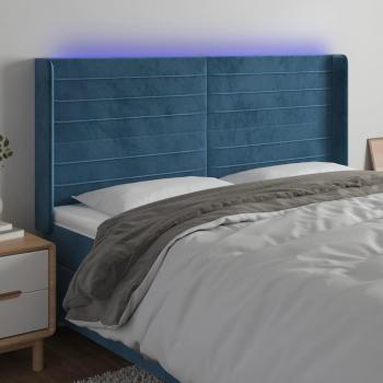 Cabecero LED azul oscuro de terciopelo con dimensiones 203x16x118/128 cm