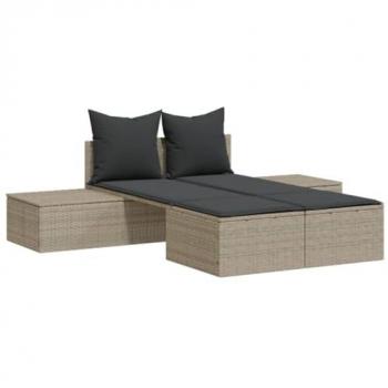 Tumbona Doble con Cojines de Ratán Sintético Gris Claro para Jardín, Playa, Piscina y Terraza
