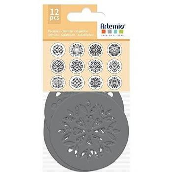 Set de 12 Pochoirs Rondas de Flores 7 x 7 cm Azul