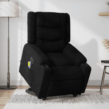 Sillón de Masaje Eléctrico Reclinable Elevable en Tela Negra con Función Alzapersona