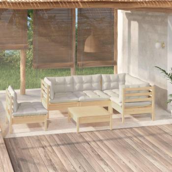 6-Piece Pinewood Garden Lounge Set with Cream Cushions