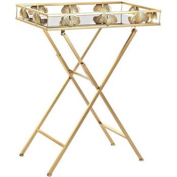 Mesa auxiliar DKD Home Decor Cristal Dorado Metal Tropical con Hoja de Planta
