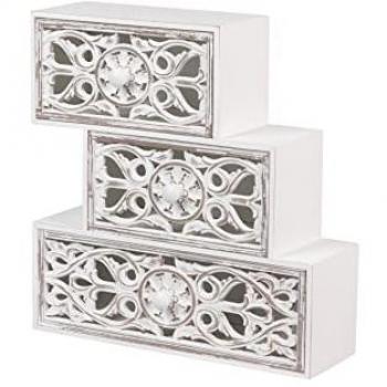 Joyero Elegante de Madera Calada Blanca 32x12x33 cm - Organizador Funcional para Joyas y Accesorios