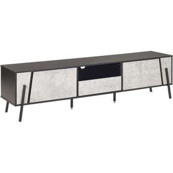 Mueble TV Industrial Blackpool - Efecto Hormigón y Patas de Metal Negro, hasta 75 con 1 Cajón y 2 Armarios