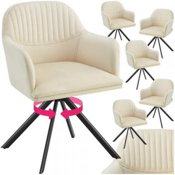 Silla de comedor giratoria de terciopelo Lona Tectake, 56 x 59 x 81 cm, Acolchado grueso, Respaldo continuo, Amplio asiento con reposabrazos, Patas de acero