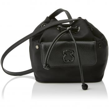 Tous Bombonera Mini Laina de Lona, Bolso Bolera para Mujer, Negro