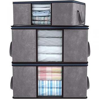 DIMJ Cajas Almacenaje Ropa Juego de 3 Bolsa de Almacenamiento de Ropa Gran Capacidad Bajo la Cama Organizador de Edredones con Ventana Transparente para Edredones Mantas Ropa