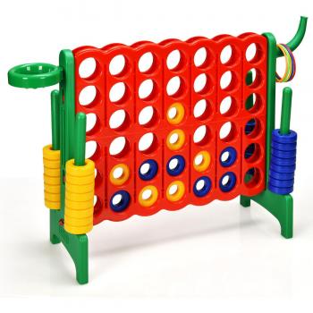 Costway Set Conecta 4 Gigante para Niños y Adultos Juego de Exterior 74 cm con Canasta y Juego de Lanzamiento de Anillos 42 Piezas Verde