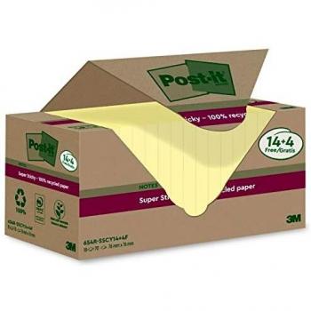 Post-it Super Sticky Reciclado Amarillo 76x76mm - Pack 14+4