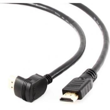 High-Speed HDMI Cable with 90-Degree to Straight Plugs, 19-Pin Gold-Plated Male Connectors