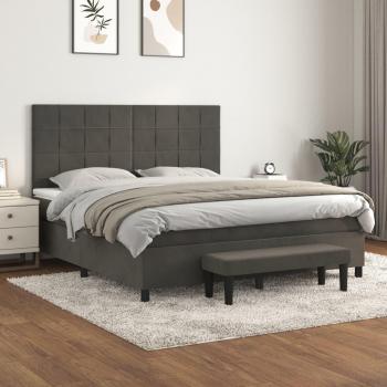 Cama box spring blanda con colchón gris oscuro 180x200 cm de terciopelo