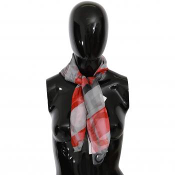 Gray Red 100% Silk Geometric Scarf for Women