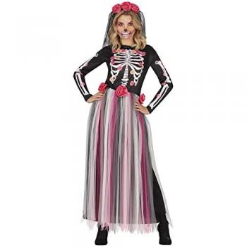 Disfraz de Catrina Esqueleto para Adultos con Velo de Flores - Día de Muertos y Halloween, Talla 38-40 M