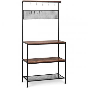 Estante para Microondas Costway con 11 Ganchos y Panel de Red, Ideal para Cocina, Salón y Estudio, Dimensiones: 84 x 40 x 171 cm