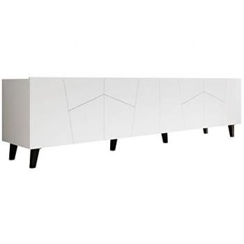 Mueble TV Charlotte 181, Blanco y Negro, con 4 Puertas y Mecanismo de Cierre Amortiguado, 201x53x42cm