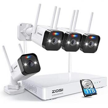ZOSI Kit de Cámara de Vigilancia Seguridad WiFi 8CH H.265+ Grabador NVR Inalámbrico con