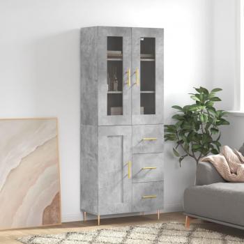 Aparador alto de madera contrachapada gris hormigón 69,5x34x180 cm con 1 puerta de madera y 3 cajones, mueble de almacenaje para salón, buffet y armario auxiliar