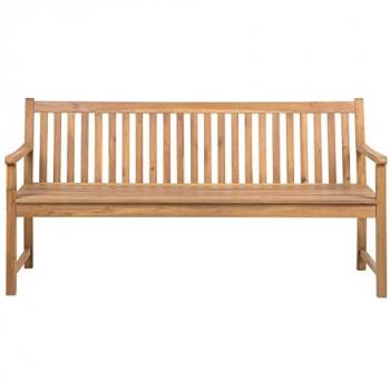 Banco de Jardín de Madera de Acacia Clara 180 cm con Listones Estilo Rústico para 3 Personas