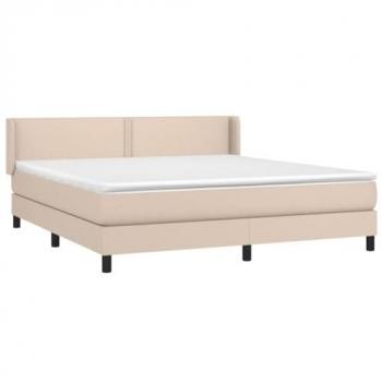 Cama Box Spring con Colchón de Cuero Sintético Cappuccino 180x200cm