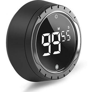 Temporizadores de Cocina Digital, LED Magnético Count Down/Up Temporizador con 3 Niveles de Volumen, Operación Fácil con 1 Botó para profesores, niños y ancianos.-Negro