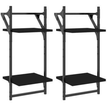 Estantes de pared de 2 niveles con barras, 2 piezas, color negro, dimensiones 30x25x65 cm