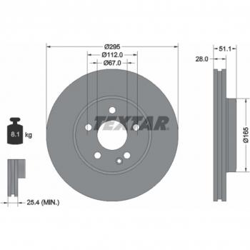 Disco de freno TEXTAR 92254803 frente, ventilado, 1 pieza