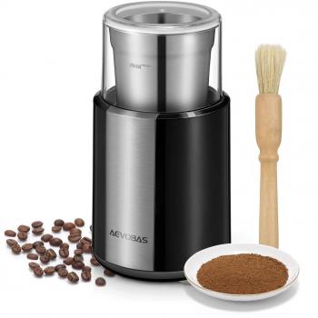 AEVOBAS Molinillo de Café Eléctrico, Molinillo de Especias Eléctrico con Cuchilla de Acero Inoxidable, la Taza amovible de Acero Inoxidable y Cepillo de limpieza, 200 W, MD - 8301A Negro
