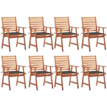 Outdoor Dining Chairs Set of 8 with Cushions Solid Acacia Wood