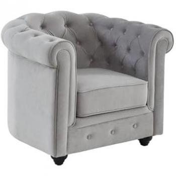 Sillón Chesterfield de terciopelo gris claro - Clásico e intemporal
