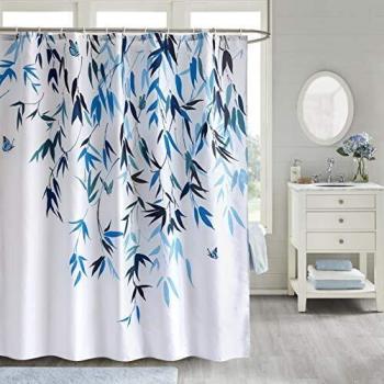 JRing Cortina de Ducha 180x180cm, Tela Impermeable y Antimoho, Lavable a Máquina Cortina Baño de Poliéster con 12 Arandelas, Azul