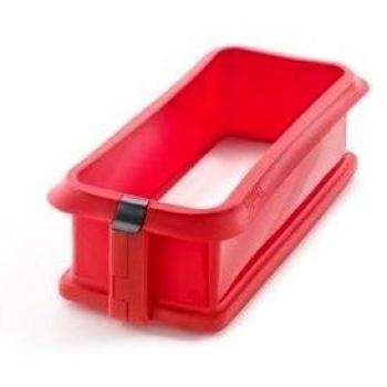 Lékué - Molde Duo rectangular desmontable, pastel 24 cm y plato cerámica, color rojo