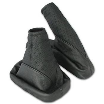 L&P A099-1 Funda saco cuero de real piel genuina negro perforado con costura negra de palanca cambios cambio velocidad velocidades marchas saco de conmutación y freno de mano estacionamiento