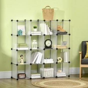 Armario Modular de Plástico Zapatero Organizador con 16 Cubos Transparente