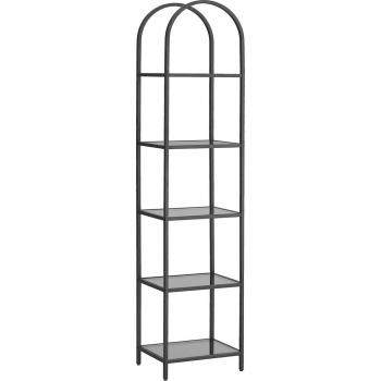 Estantería de 5 niveles con vidrio templado, diseño arqueado, marco de acero, para salón, dormitorio, estudio, baño, color dorado o negro; Estantería de 5 Niveles Negro Tinta y Gris P