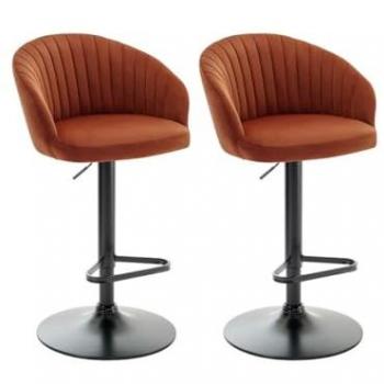 Conjunto de 2 taburetes de bar en terciopelo y metal negro - Altura ajustable - Terracota - DORALIZ