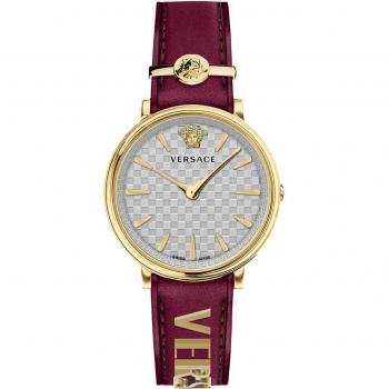 Versace V-Circle Red Leather Women's Watch, Yellow, Size: ONE SIZE